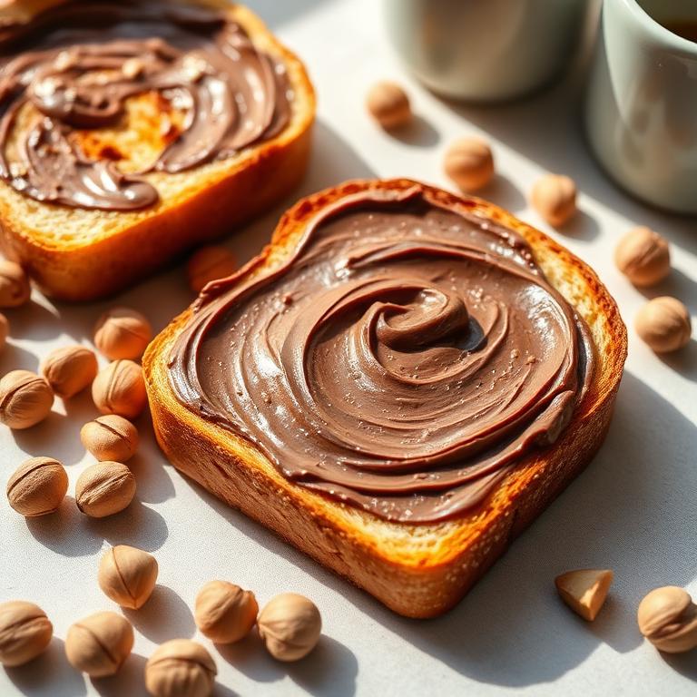 Torrada com creme de avelã e avelãs